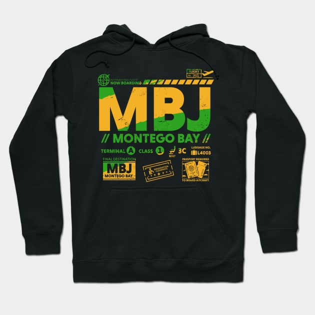 Vintage Montego Bay MBJ Airport Code Travel Day Retro Travel Tag Jamaica Hoodie by Now Boarding